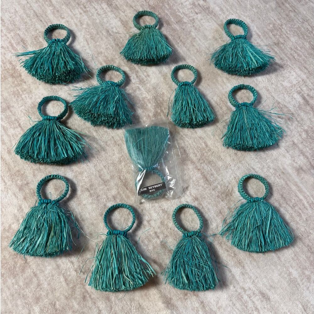 Kim Seybert Set of 12 Turquoise Grass Boho Napkin Ring Holders